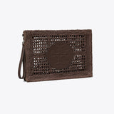Tory Burch Ella Hand-Crocheted Pouch Dark Cocoa