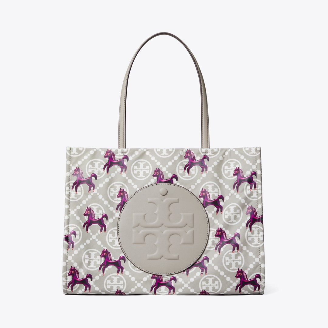 Tory Burch Ella Horse Nylon Small Tote Gray / Magenta