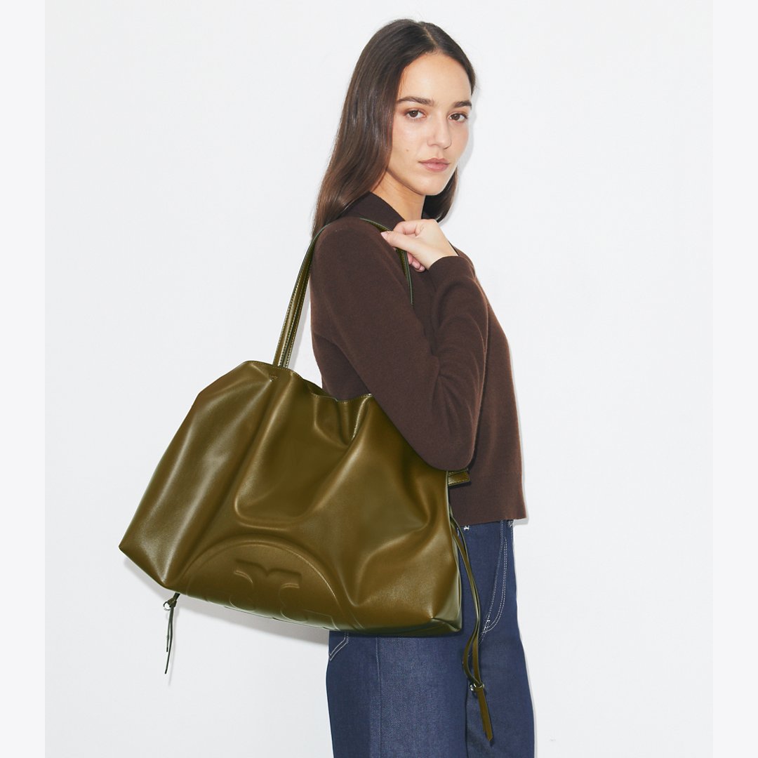 Tory Burch Ella natuura Drawstring Tote Dark Olive