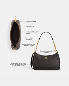 Coach Teri Shoulder Bag In Signature Canvas Gold Walnut Black