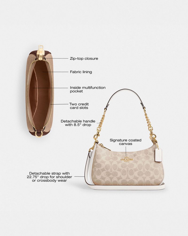 Coach Teri Shoulder Bag In Signature Canvas Gold Sand Chalk