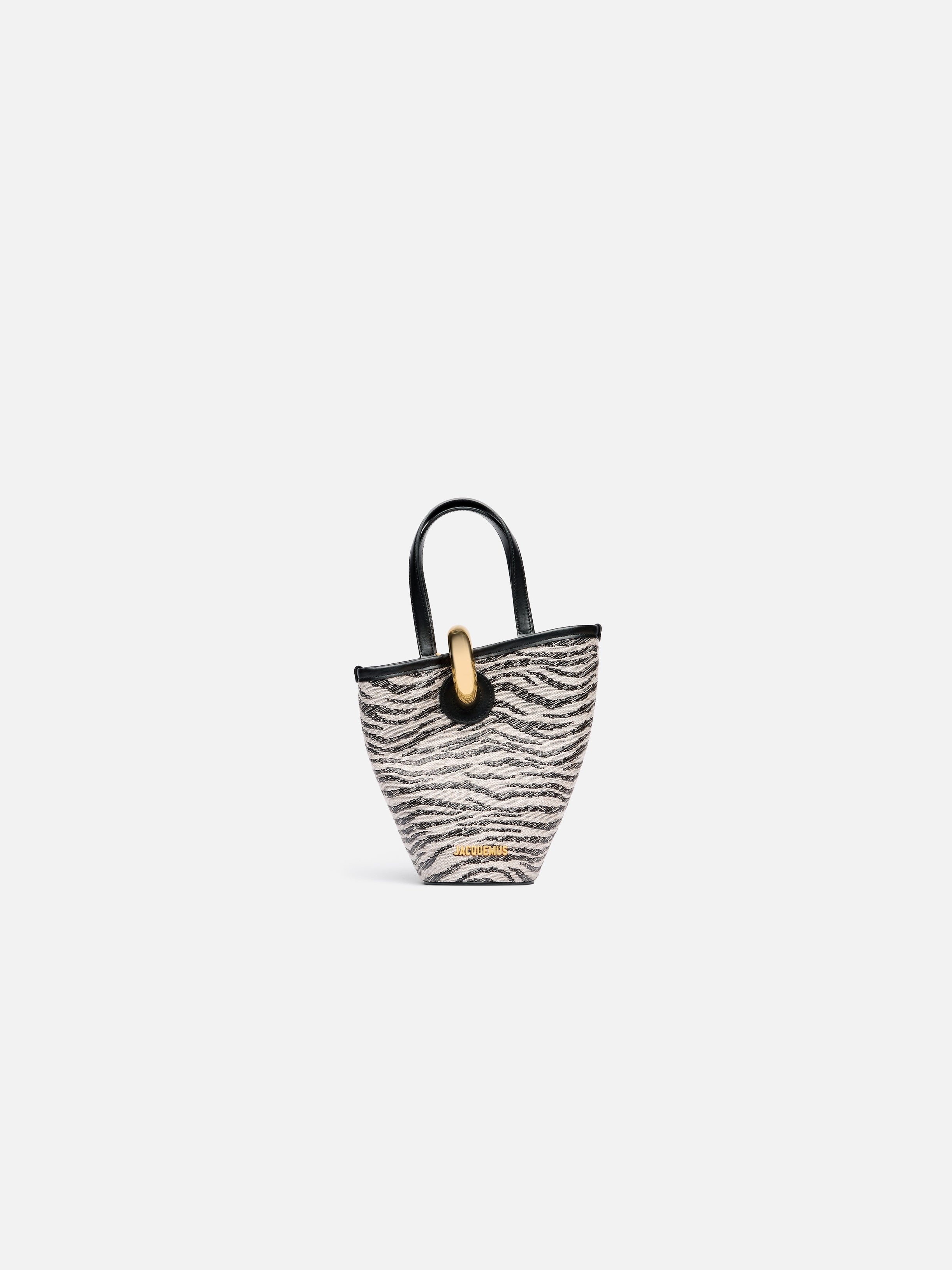 Jacquemus The Small Bambola Asymmetric Mini Bucket Bag Black & White Zebra