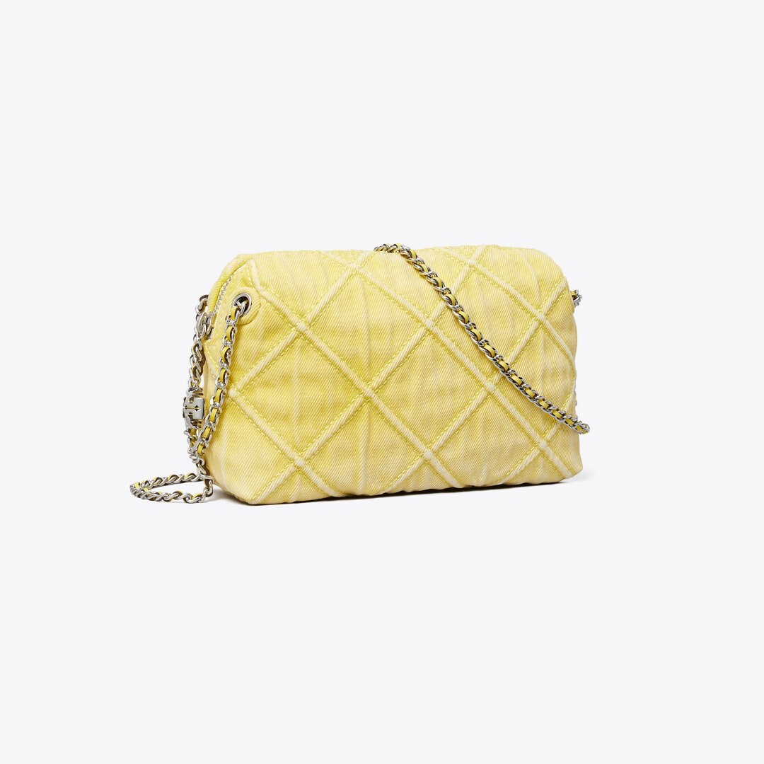 Tory Burch Fleming Denim Soft Crossbody Bag Yellow