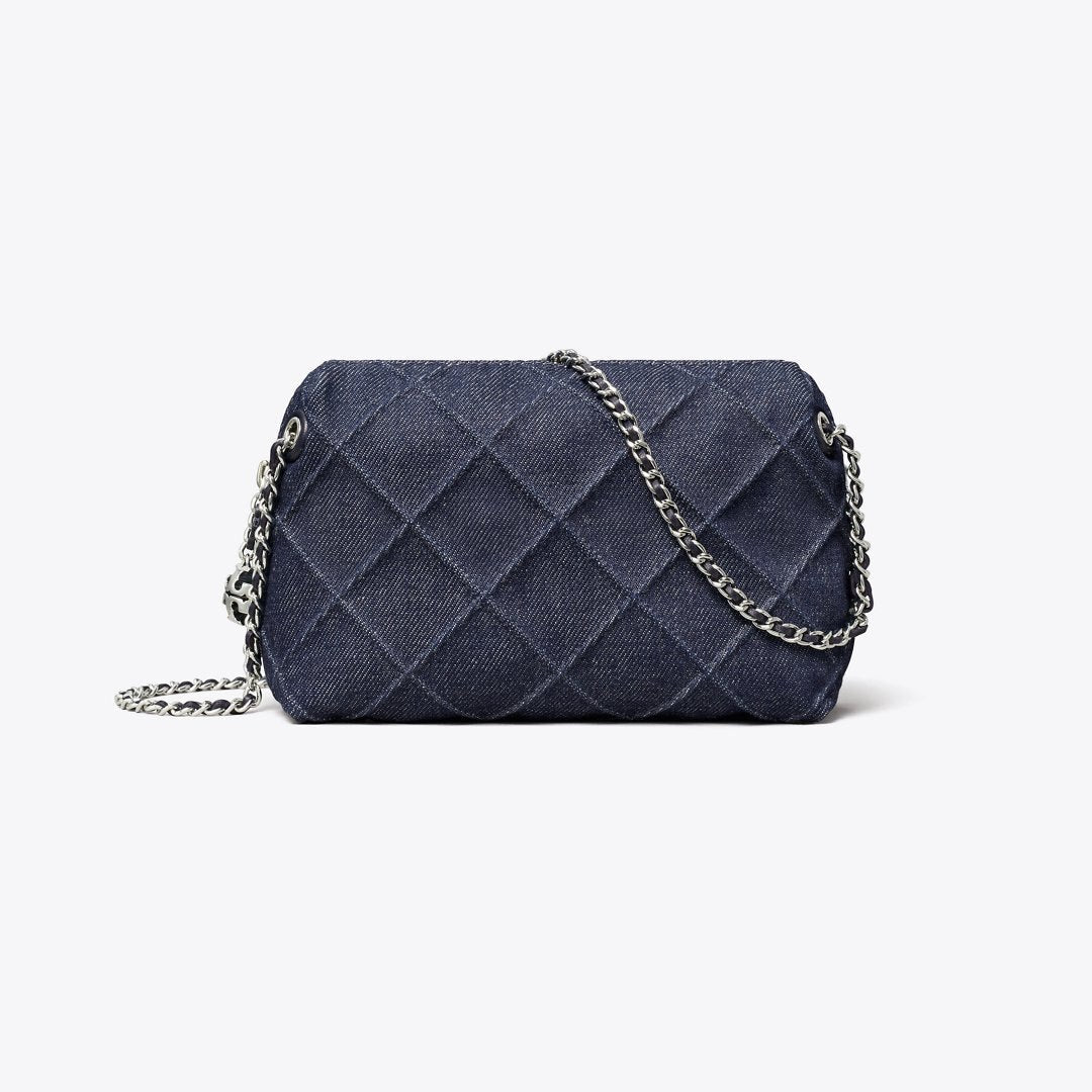 Tory Burch Fleming Denim Soft Crossbody Bag Blue