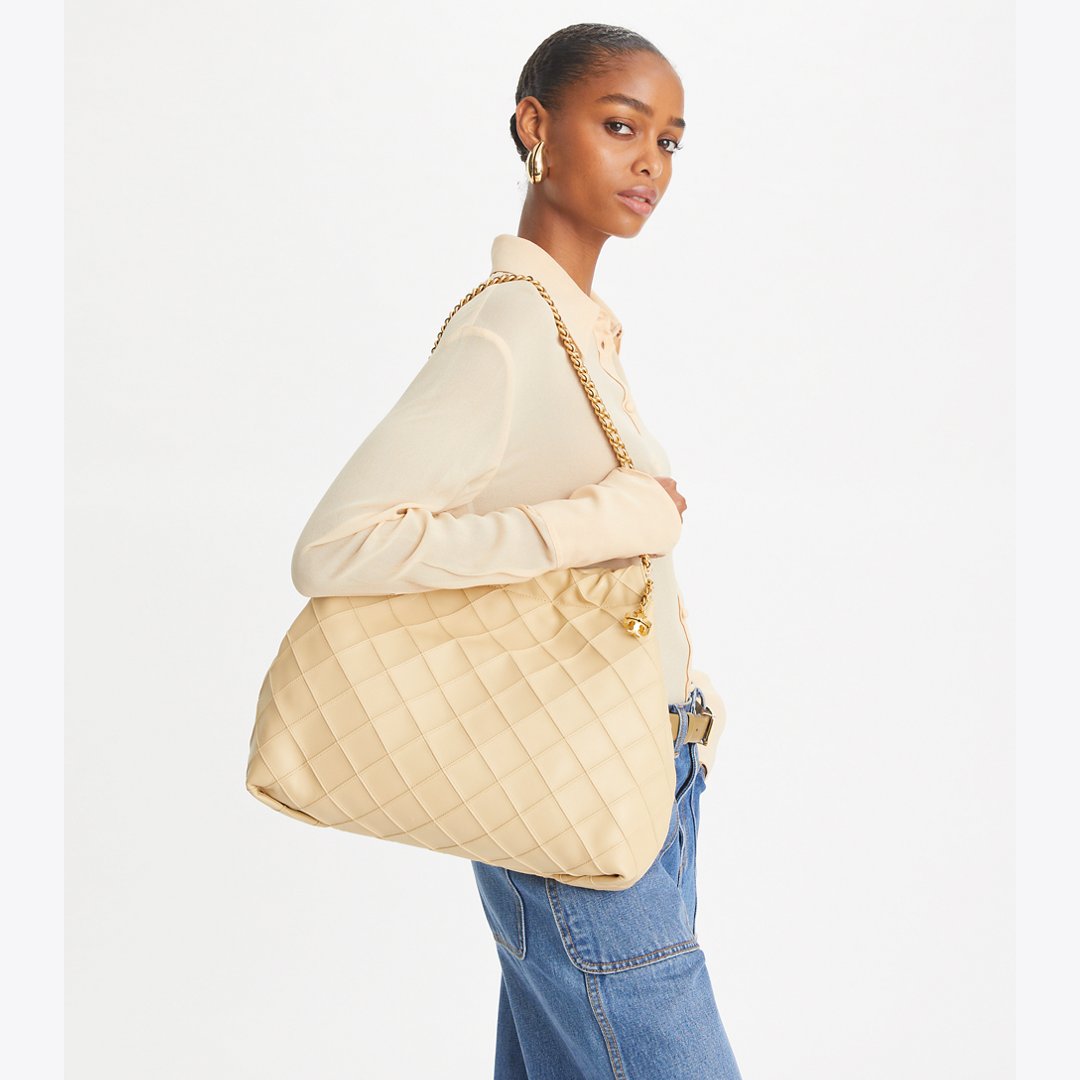 Tory Burch Fleming Soft Hobo Bag Vanilla Soft Serve