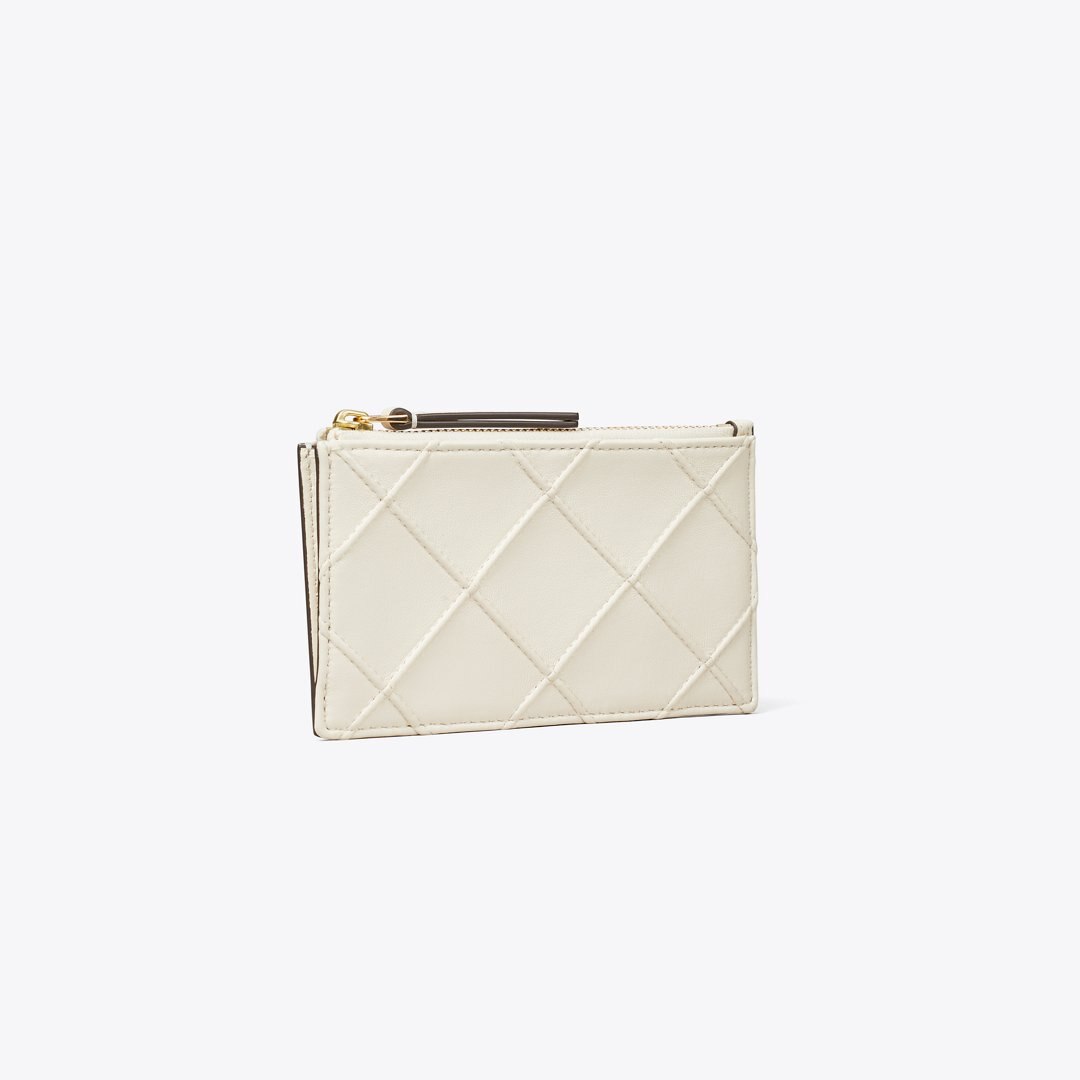 Tory Burch Fleming Zip Card Case Light Cream