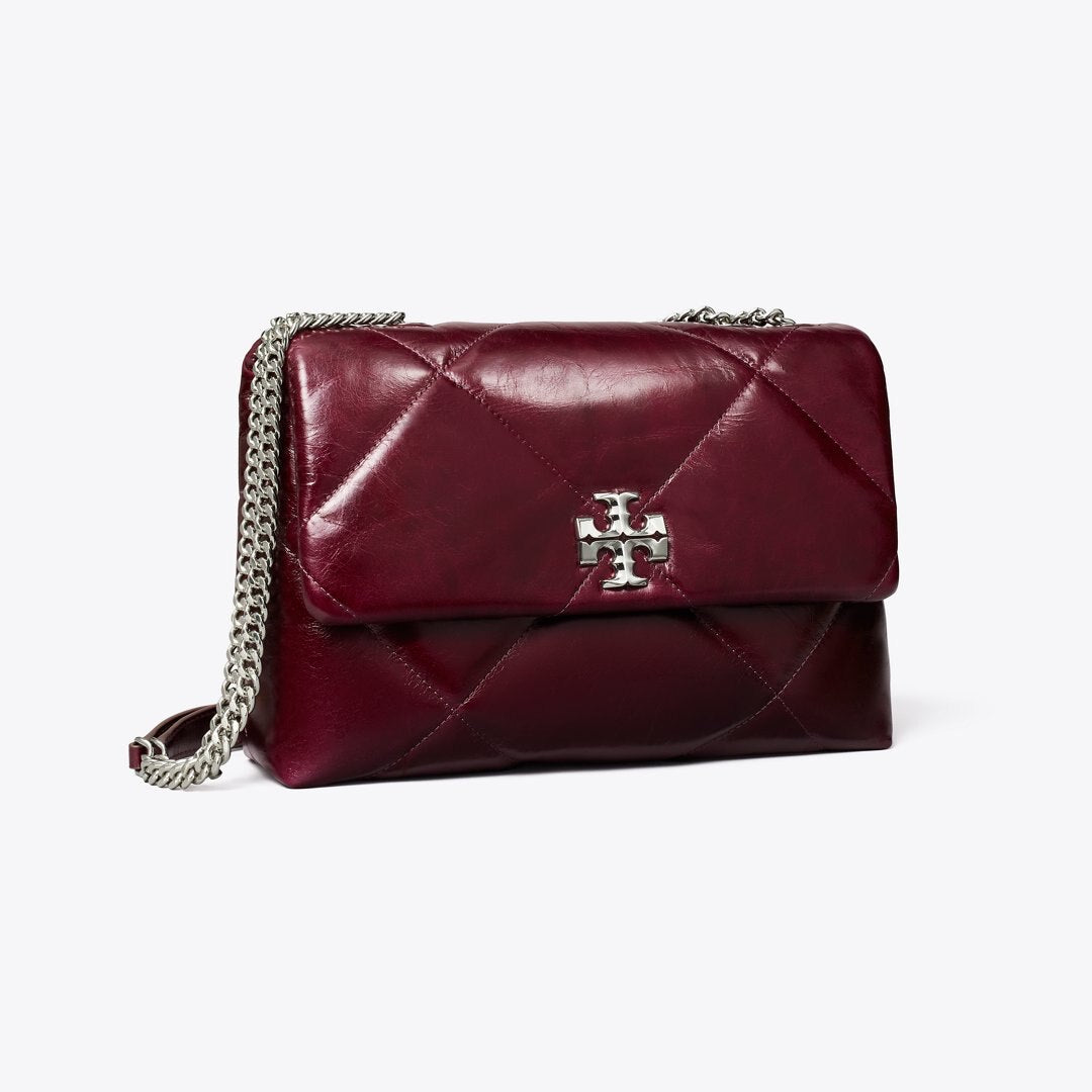 Tory Burch Kira Diamond Quilt Distressed Shoulder Bag Dark Carmine