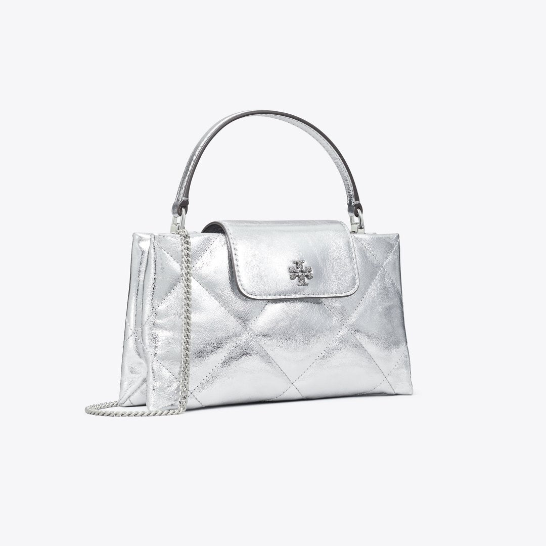 Tory Burch Kira Diamond Quilt Metallic Top-Handle Bag Silver