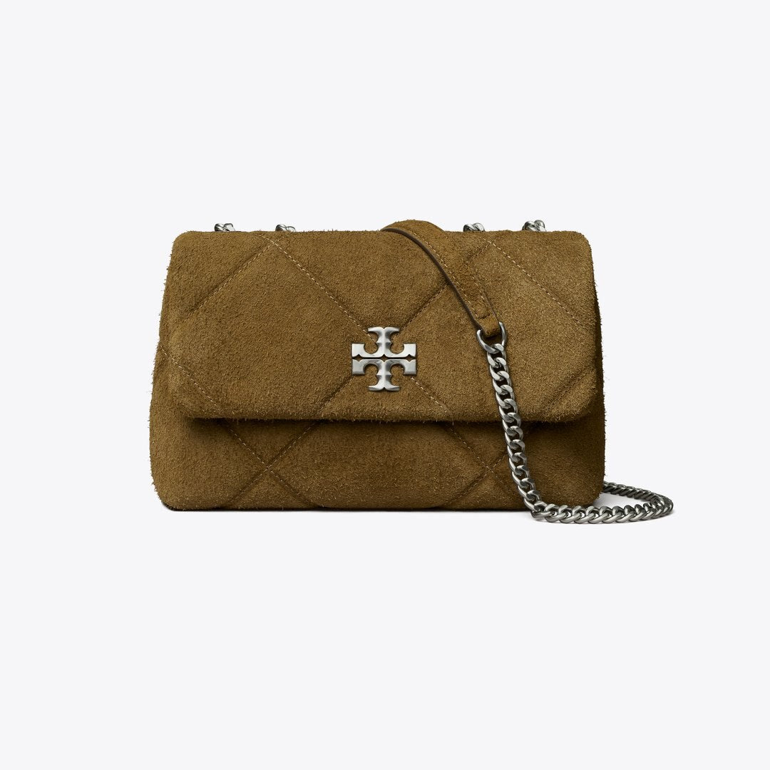 Tory Burch Kira Diamond Quilt Suede Shoulder Bag Deep Olive