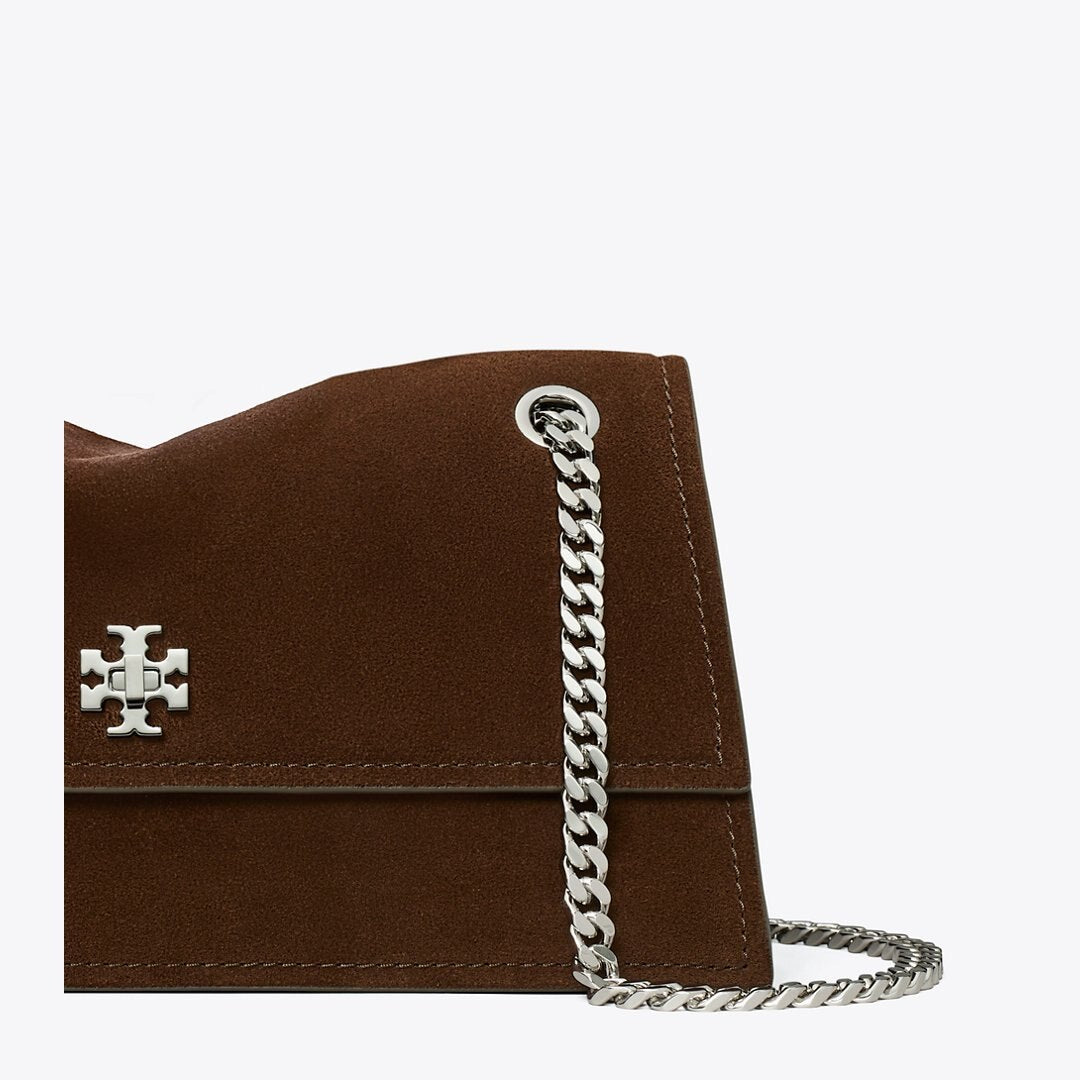 Tory Burch Kira Turnlock Suede Shoulder Bag Dark Cocoa