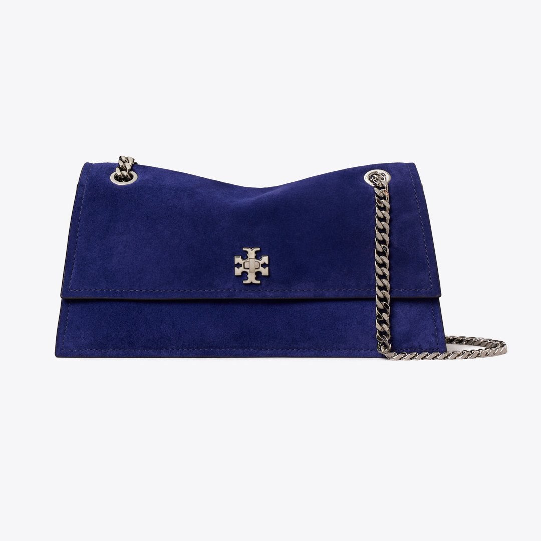 Tory Burch Kira Turnlock Suede Shoulder Bag Ballpoint Blue