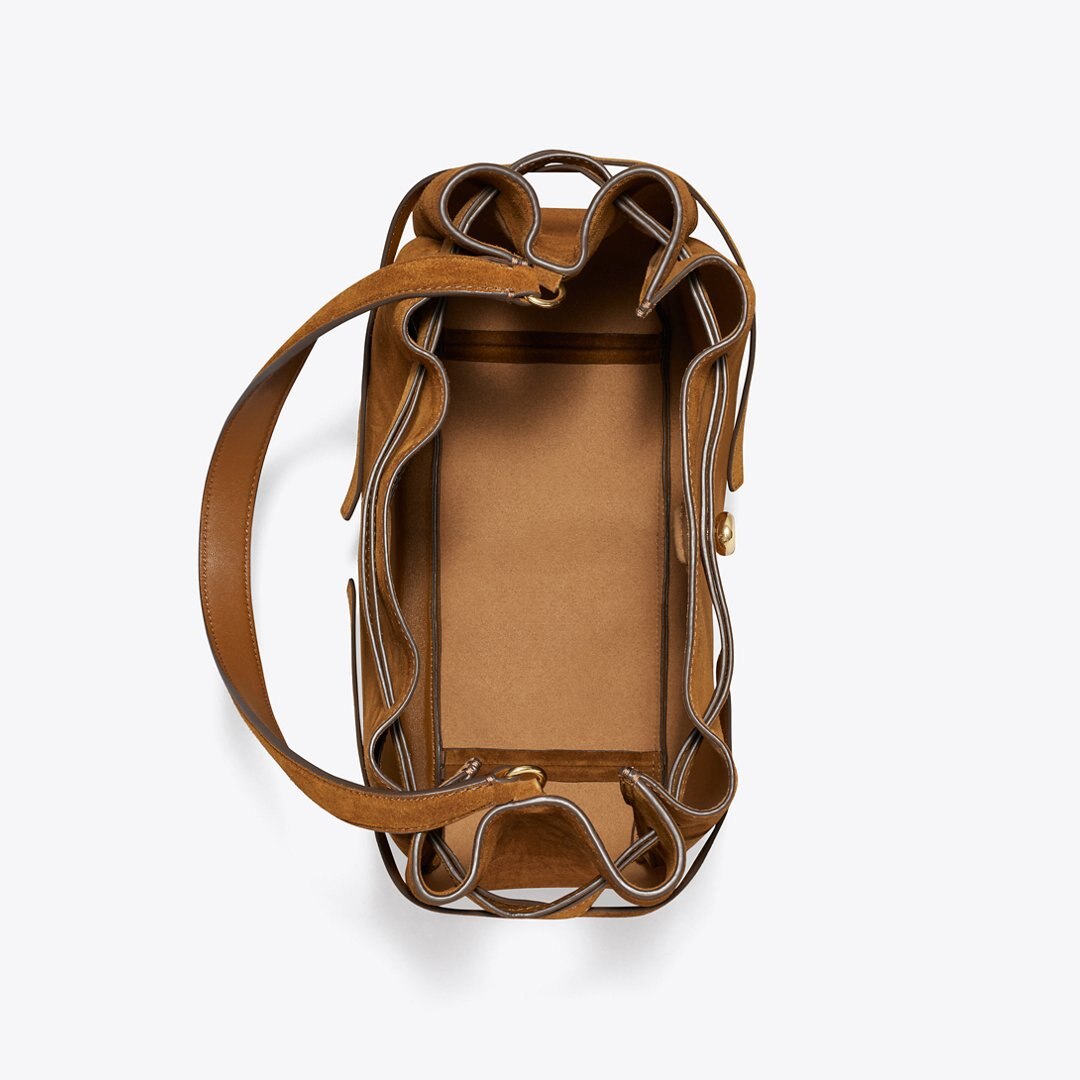 Tory Burch Large Romy Suede Bucket Bag Caramel