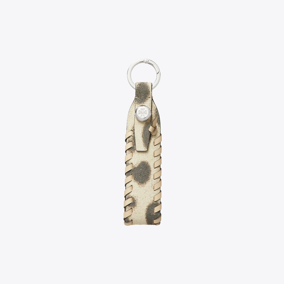 Tory Burch Leather Woven Bag Charm Cheetah Spots