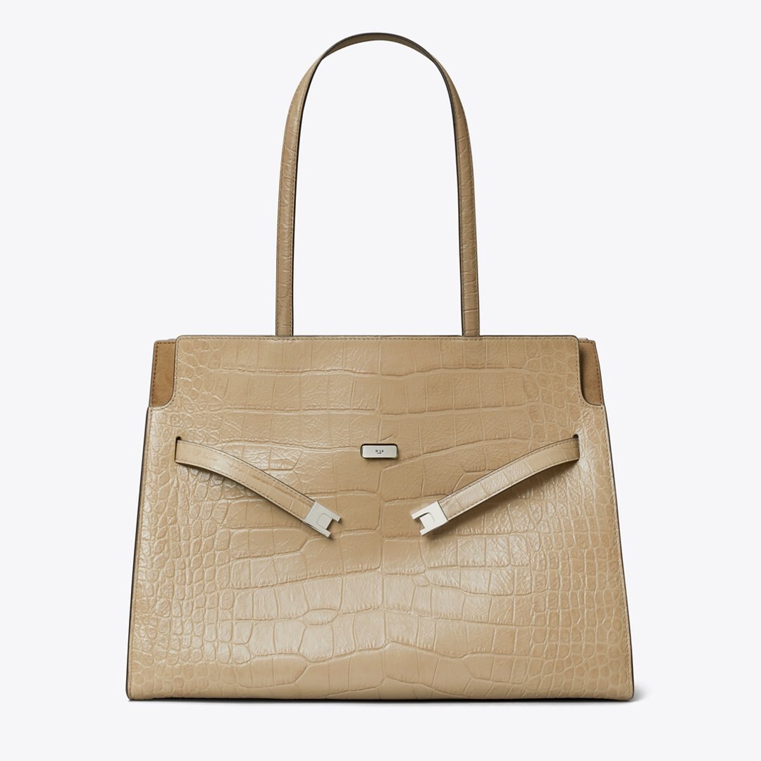 Tory Burch Lee Radziwill Embossed Tote Ginger Leaf