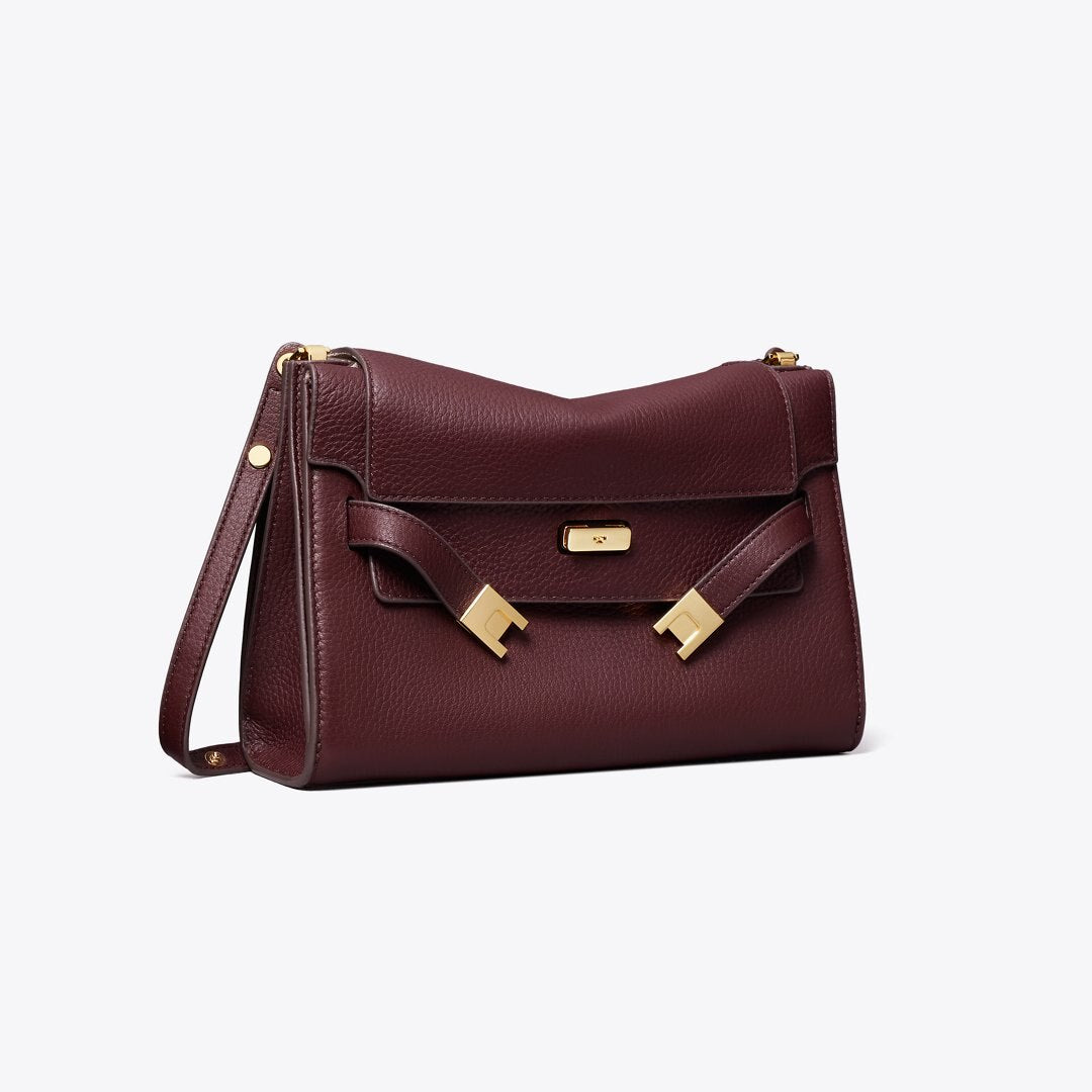 Tory Burch Lee Radziwill Pebbled Shoulder Bag Dark Carmine