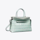 Tory Burch Mercer Croc-Embossed Satchel Blue Celadon