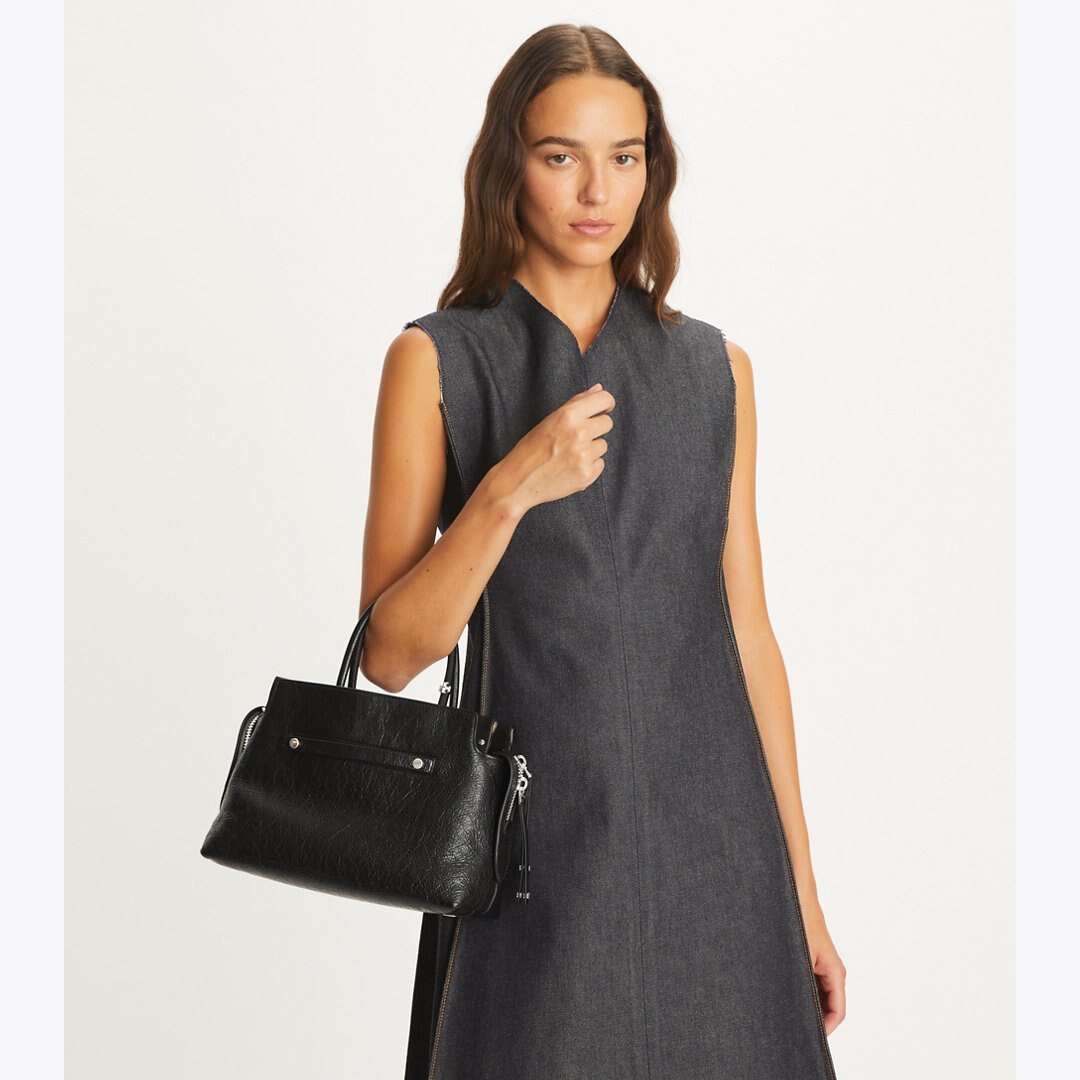 Tory Burch Mercer Distressed Satchel Black