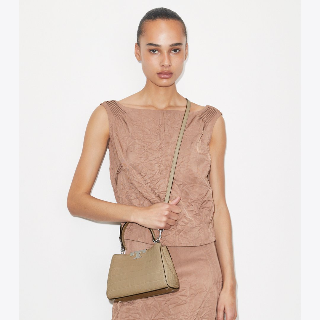 Tory Burch Mini Eleanor Soft Croc-Embossed Satchel Ginger Leaf