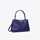 Tory Burch Mini Eleanor Soft Croc-Embossed Satchel Ballpoint Blue