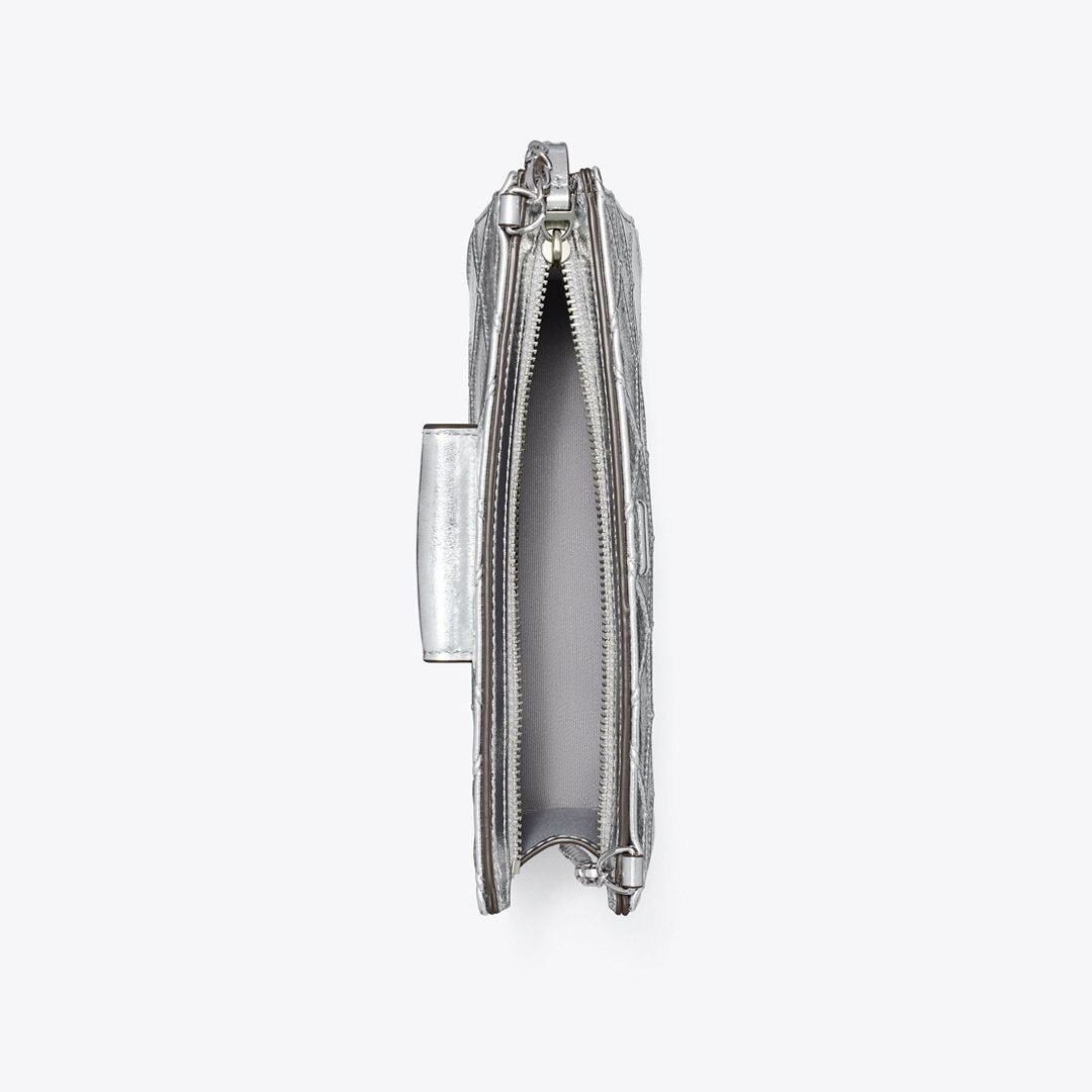 Tory Burch Mini Fleming Metallic Crossbody Silver