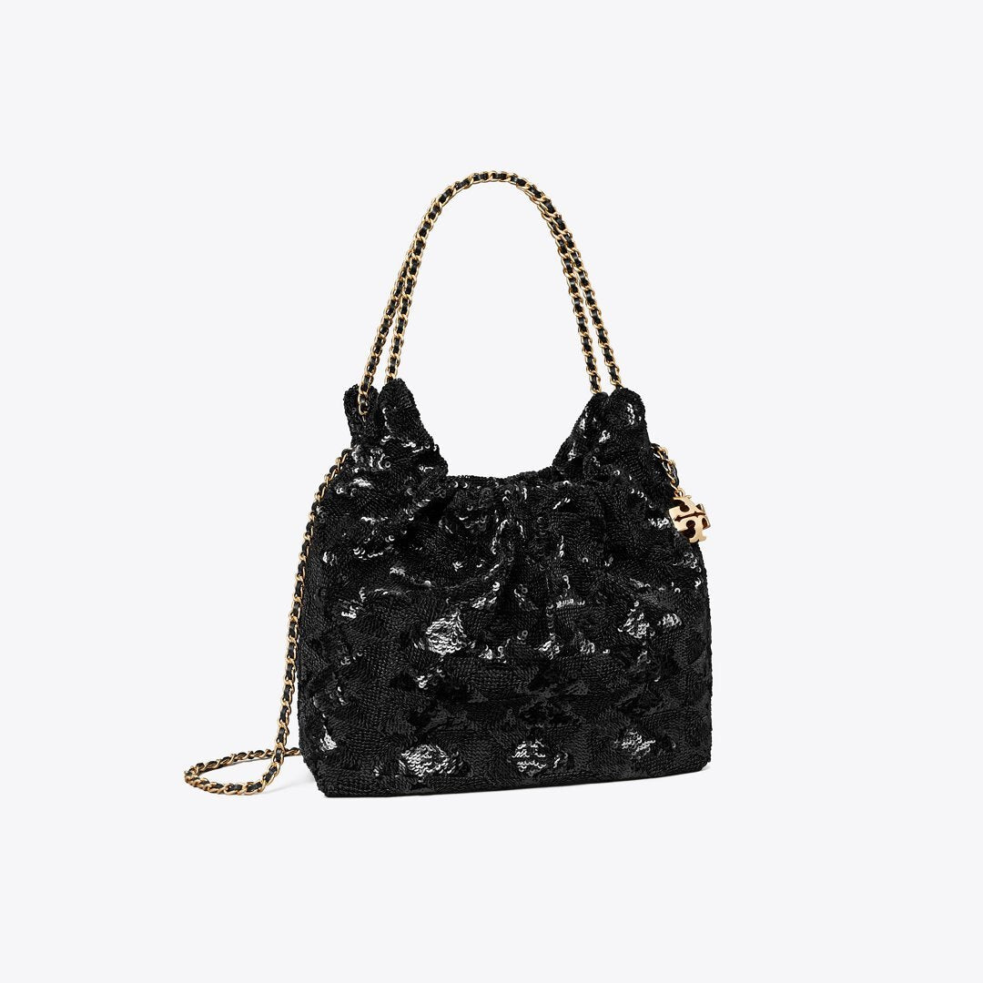 Tory Burch Mini Fleming Sequin Hobo Bag Black