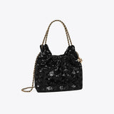 Tory Burch Mini Fleming Sequin Hobo Bag Black