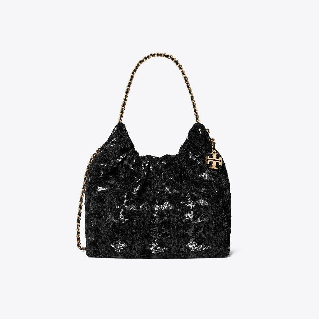 Tory Burch Mini Fleming Sequin Hobo Bag Black