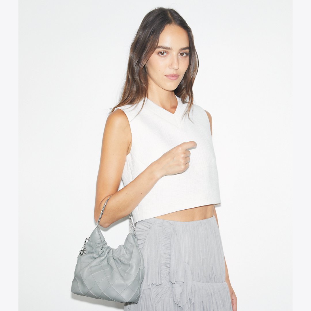 Tory Burch Mini Fleming Soft Hobo Bag Gray