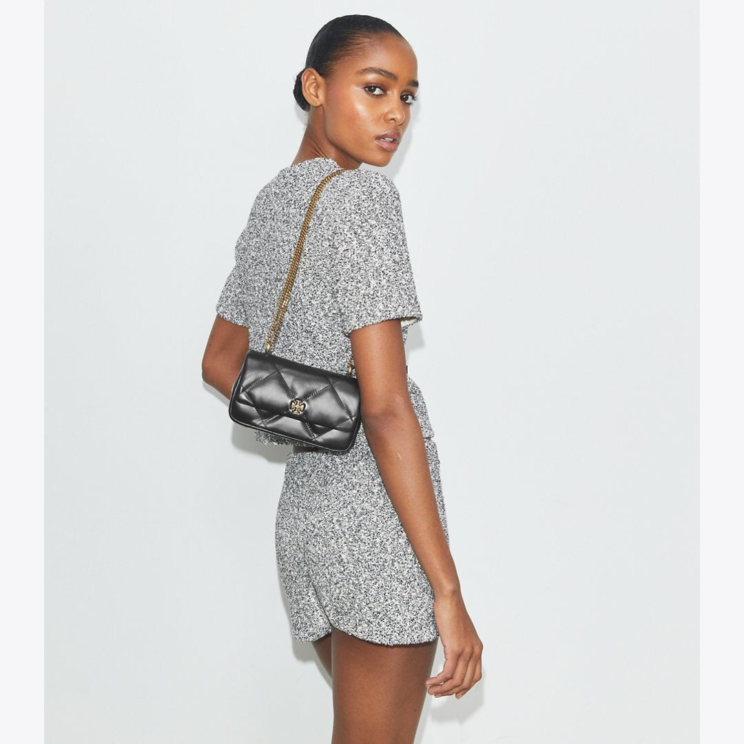 Tory Burch Mini Kira Diamond Quilt Flap Bag Black