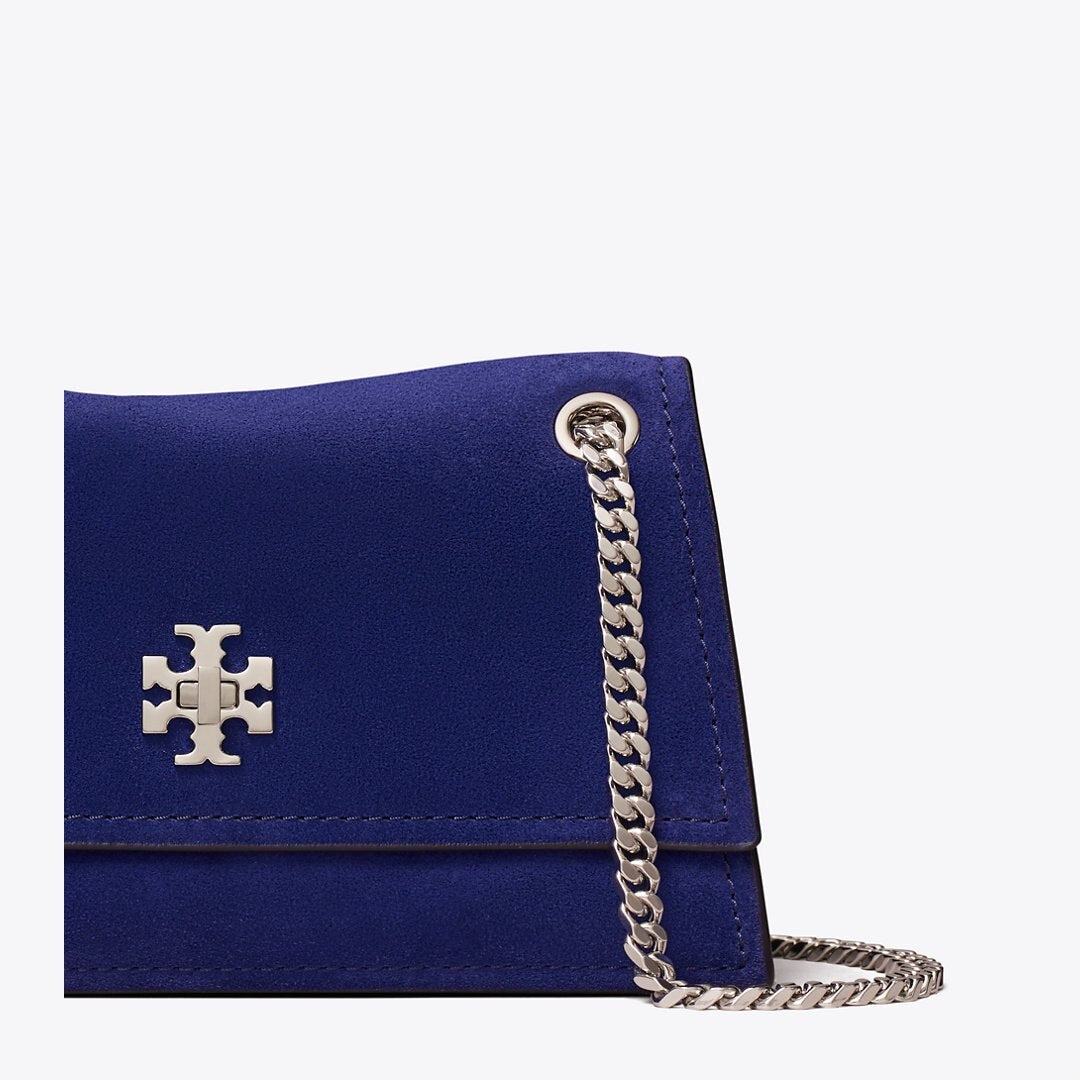 Tory Burch Mini Kira Turnlock Suede Shoulder Bag Ballpoint Blue