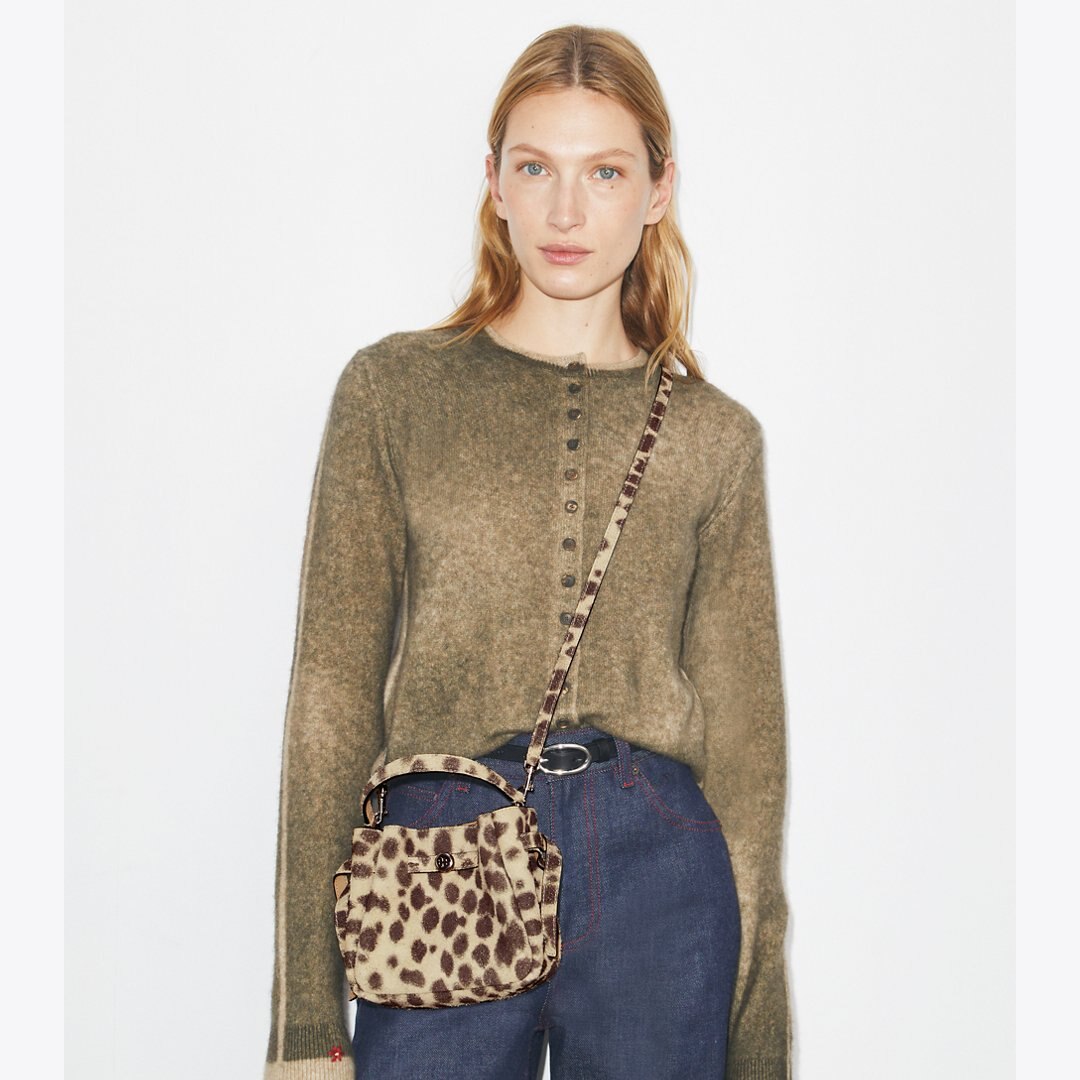 Tory Burch Mini Romy Suede Bucket Bag Cheetah Spots