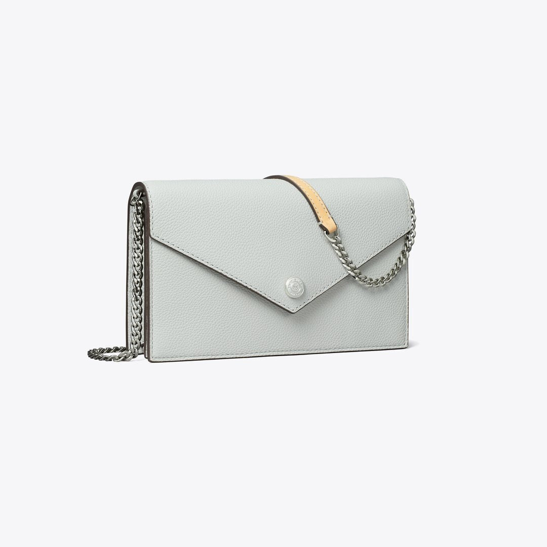 Tory Burch Pebble Envelope Chain Wallet Light Titanium