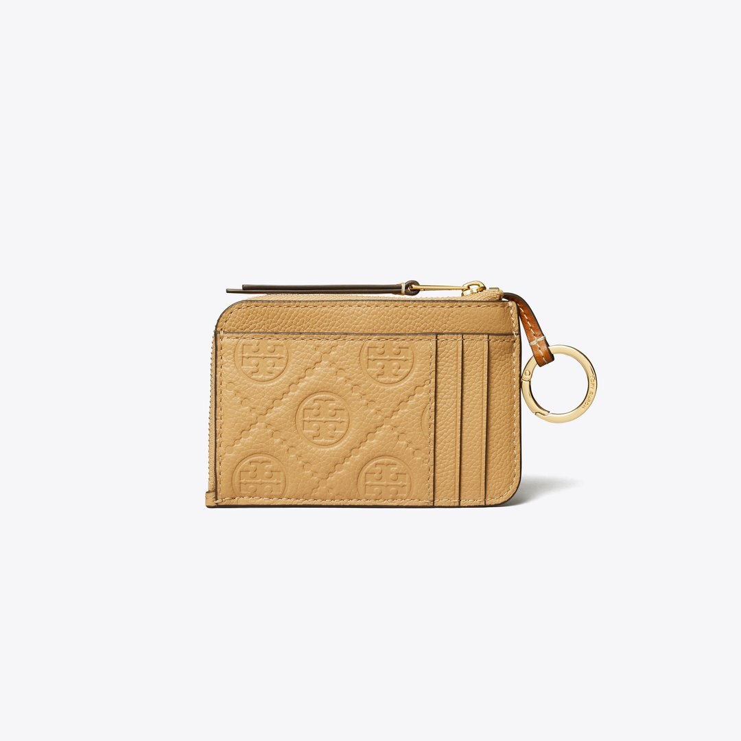 Tory Burch Pebble Envelope Zip Card Case Biscotti