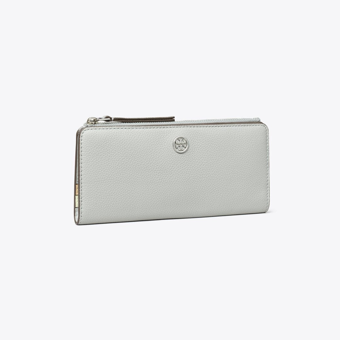 Tory Burch Robinson Pebbled Zip Slim Wallet Light Granite