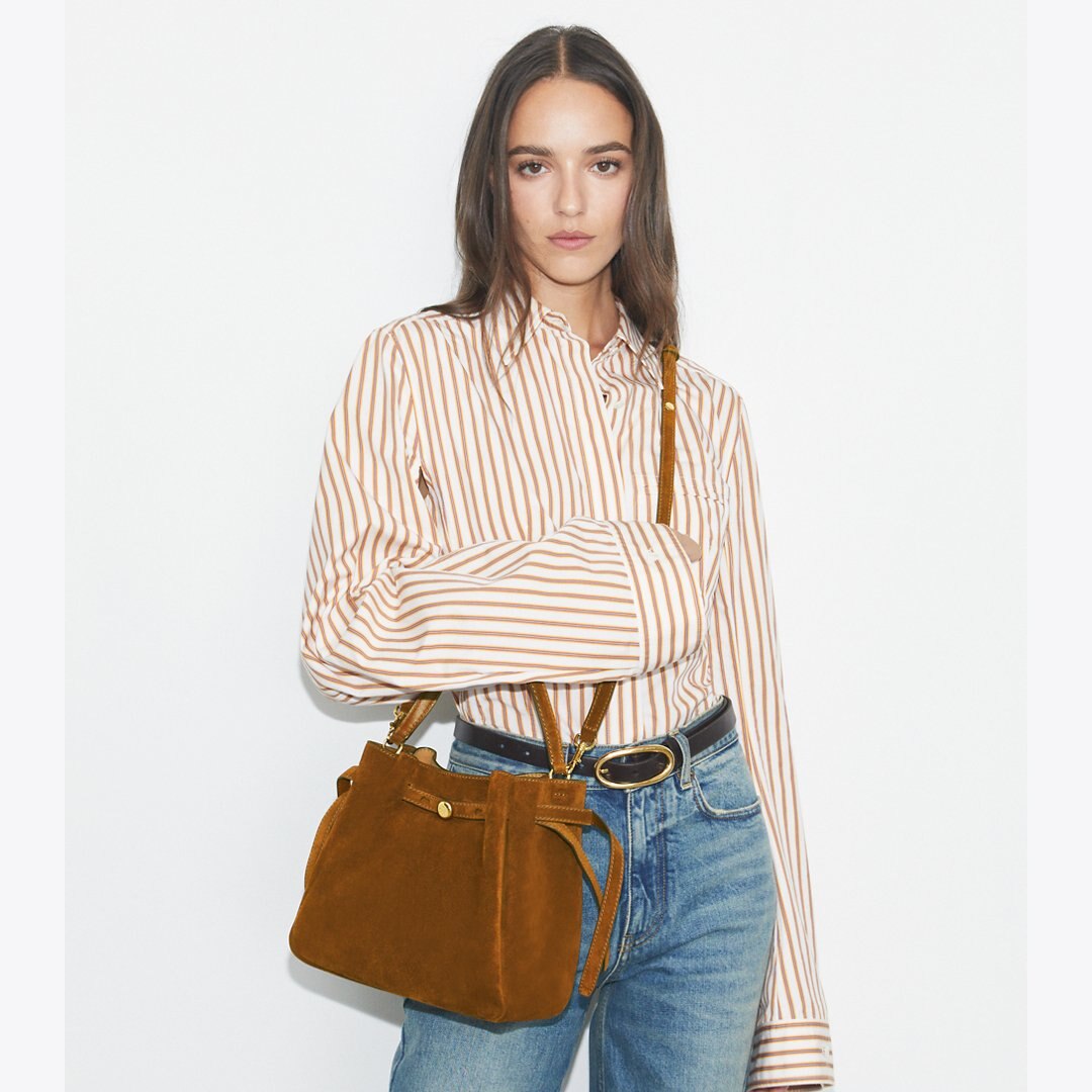 Tory Burch Romy Suede Bucket Bag CARAMEL