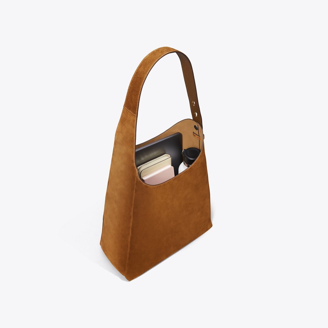 Tory Burch Romy Suede Hobo Bag Caramel