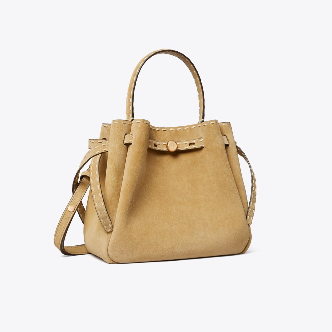 Tory Burch Romy Suede Pick Stitch Bucket Bag Butter
