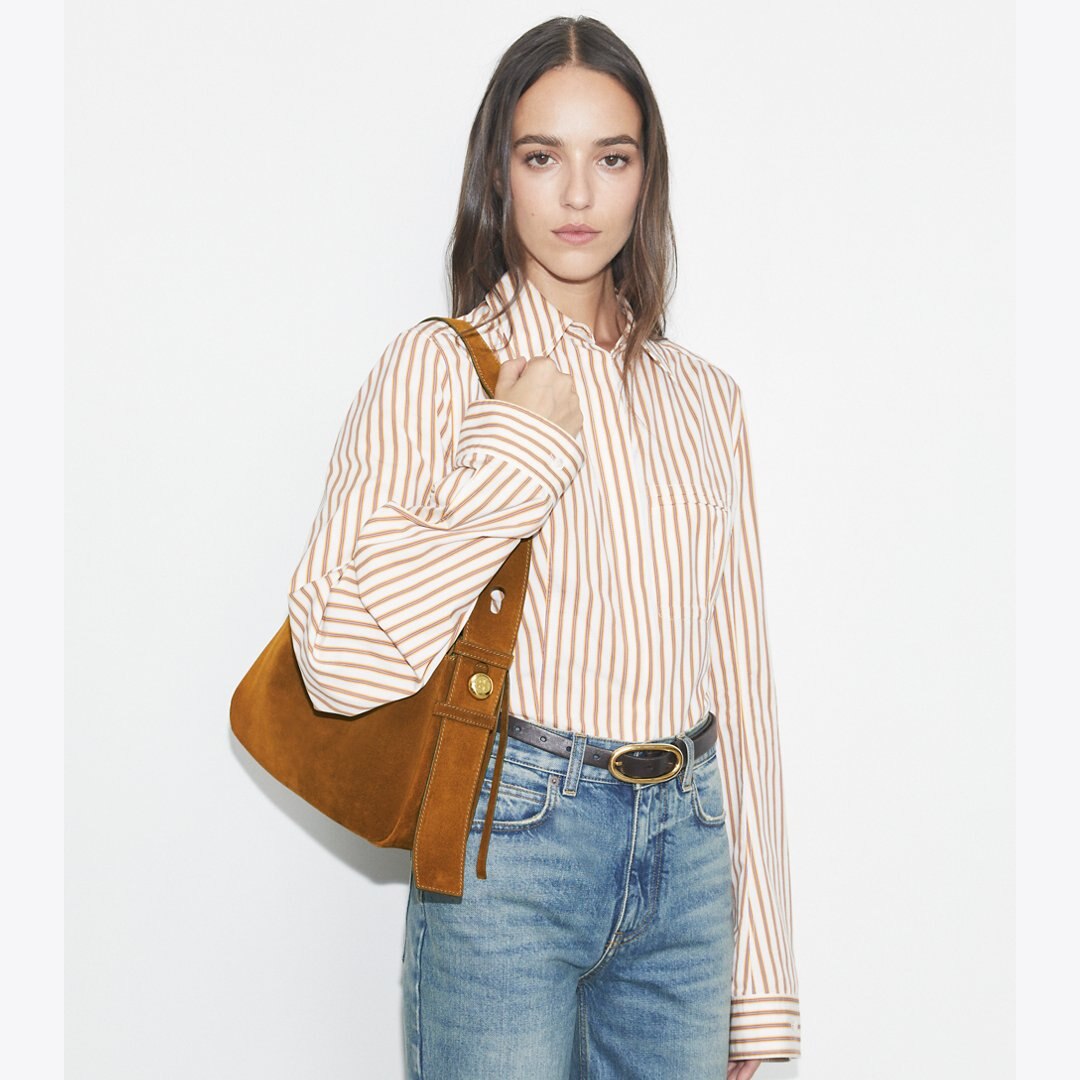 Tory Burch Romy Suede Shoulder Bag Caramel