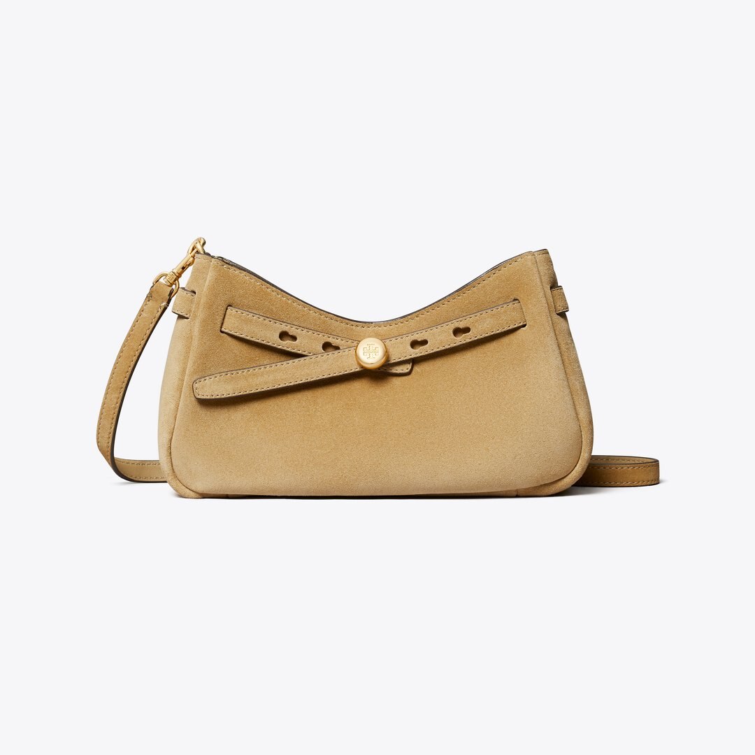 Tory Burch Romy Suede Zip Top Crossbody Bag Butter