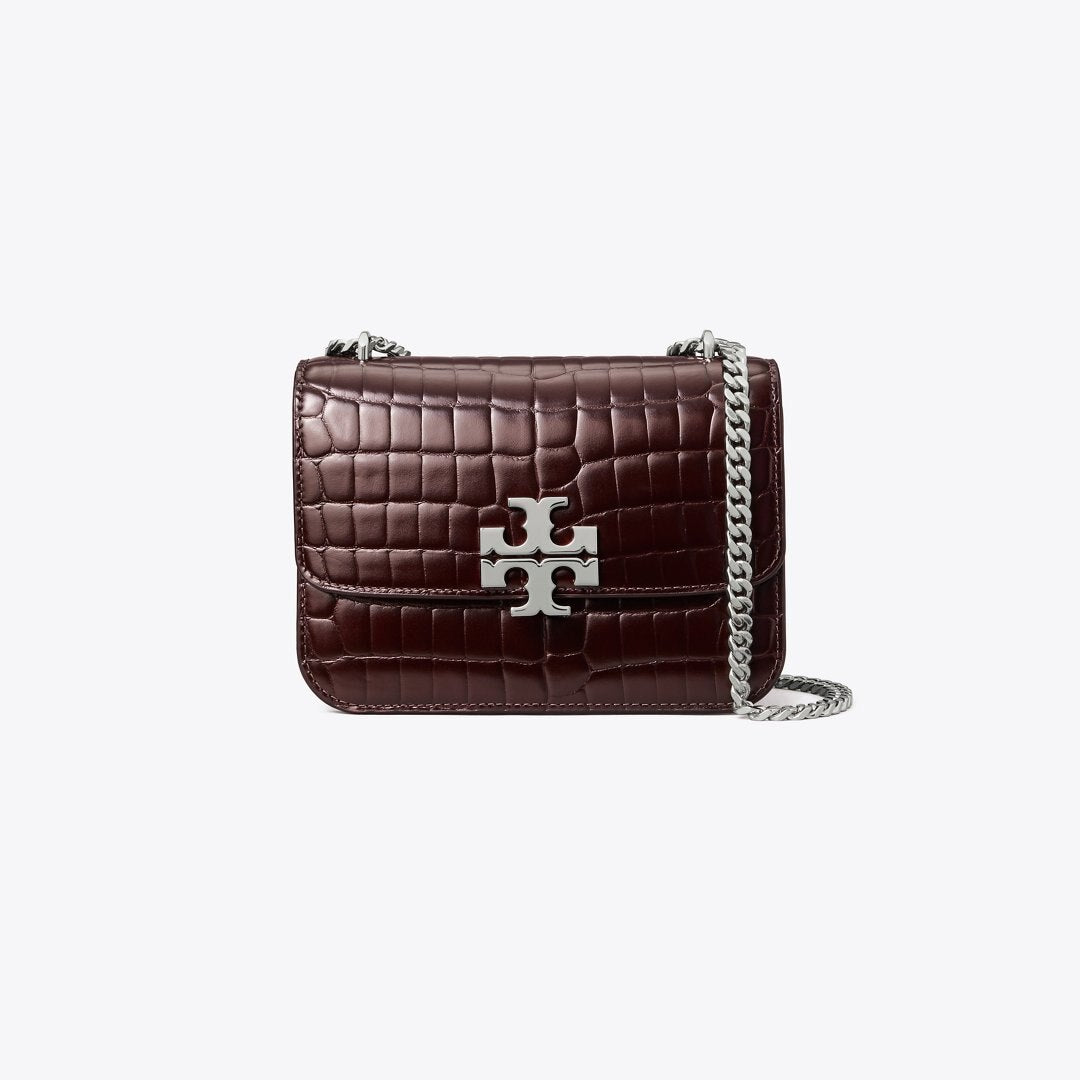 Tory Burch Small Eleanor Croc-Embossed Shoulder Bag Deep Burgundy