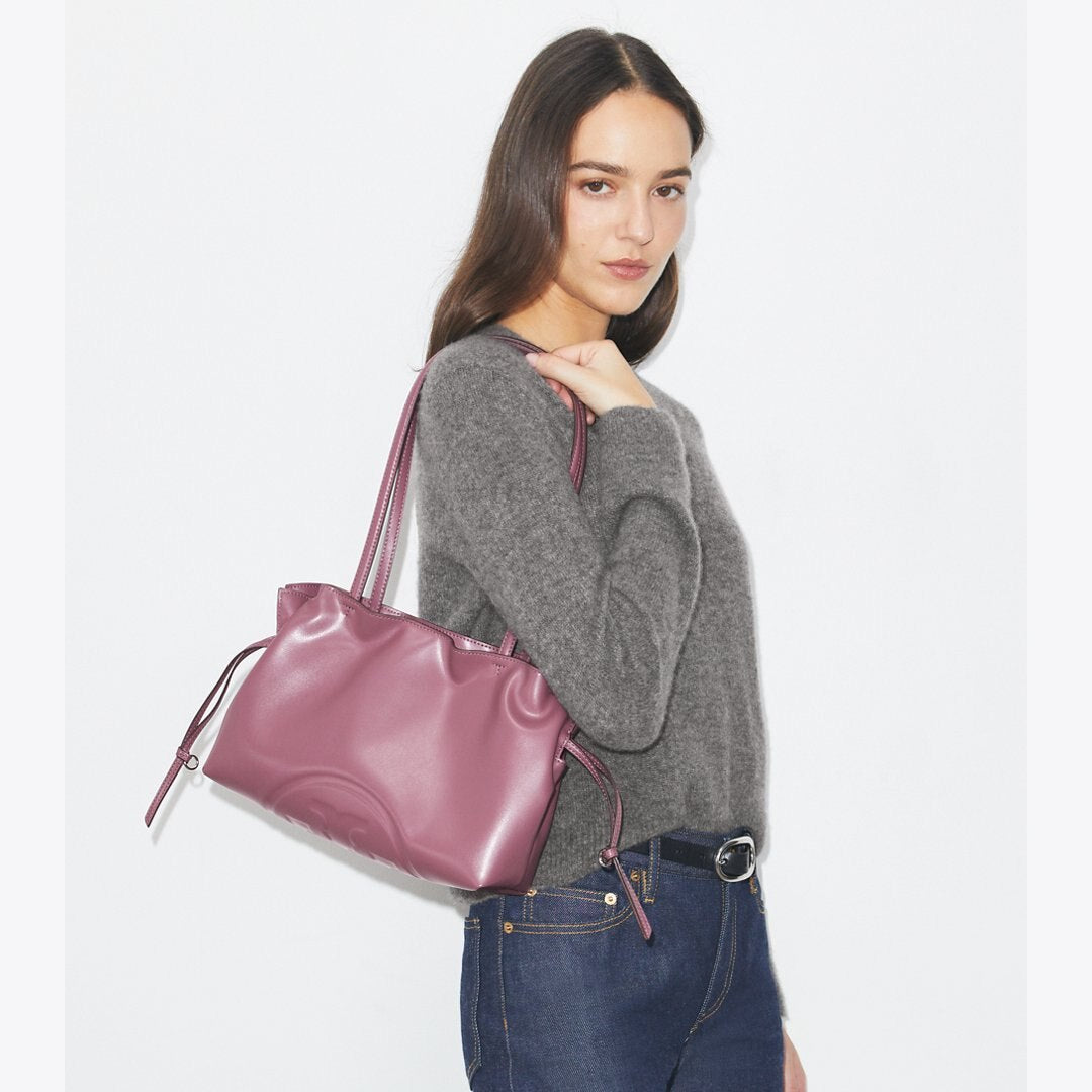 Tory Burch Small Ella natuura Drawstring Tote Plum Haze