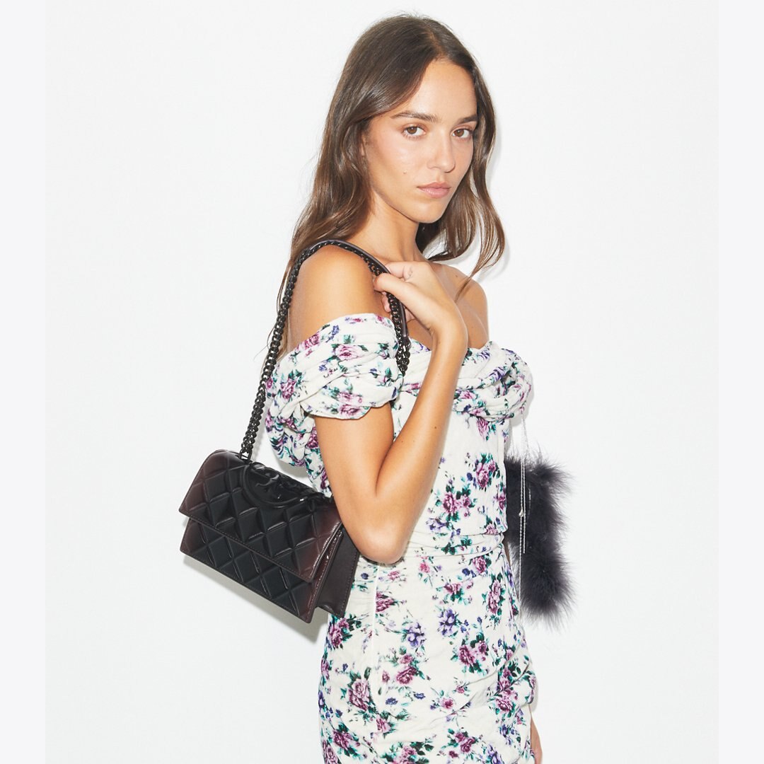 Tory Burch Small Fleming Patent Shoulder Bag Deep Burgundy