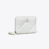 Tory Burch Small Kira Diamond Quilt Distressed Charm Zip-Around Wallet Blanc