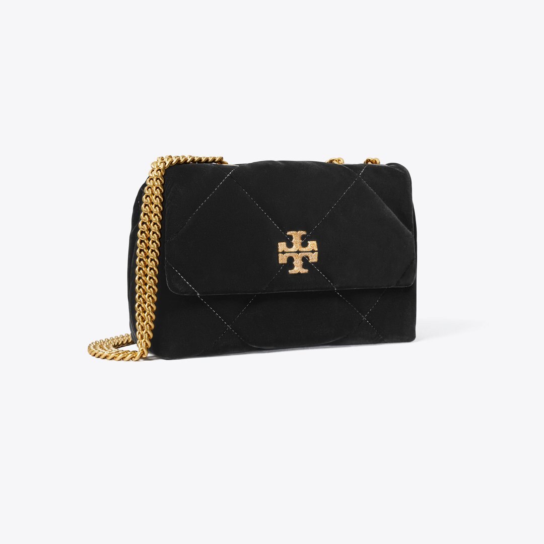 Tory Burch Small Kira Diamond Quilt Velvet Pav Shoulder Bag Black