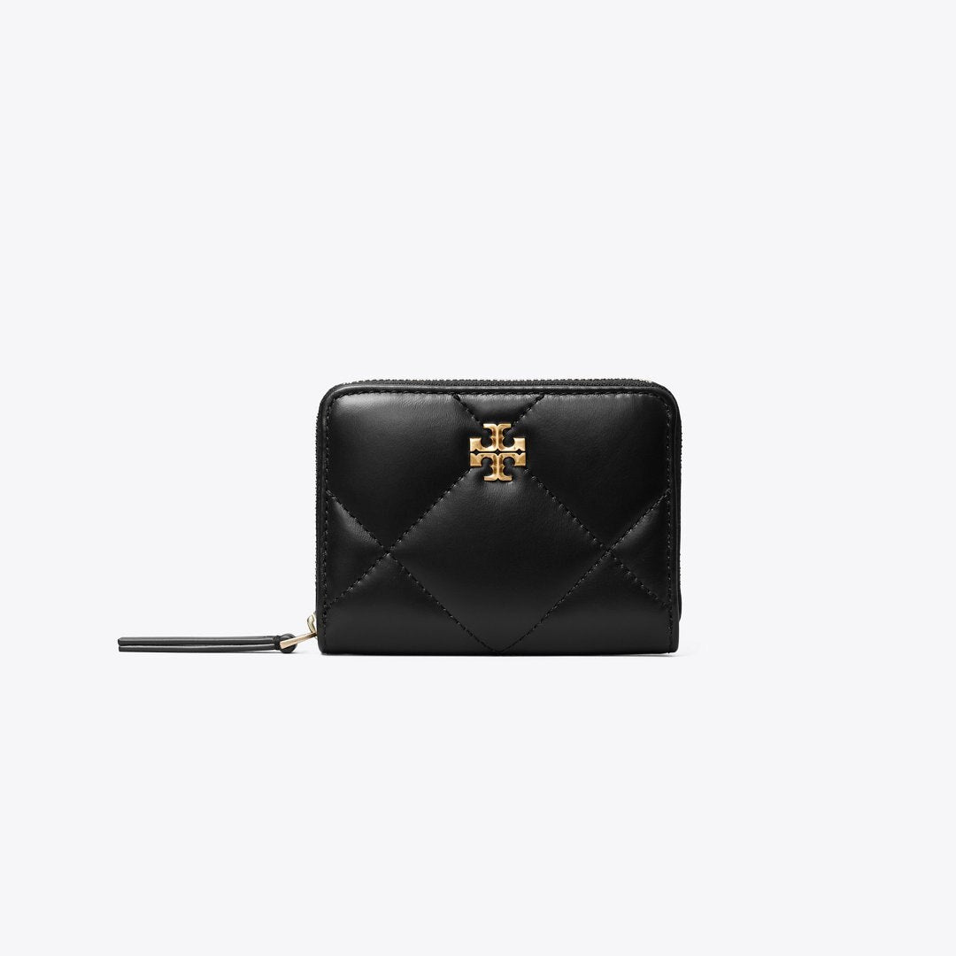 Tory Burch Small Kira Diamond Quilt Zip-Around Wallet Black