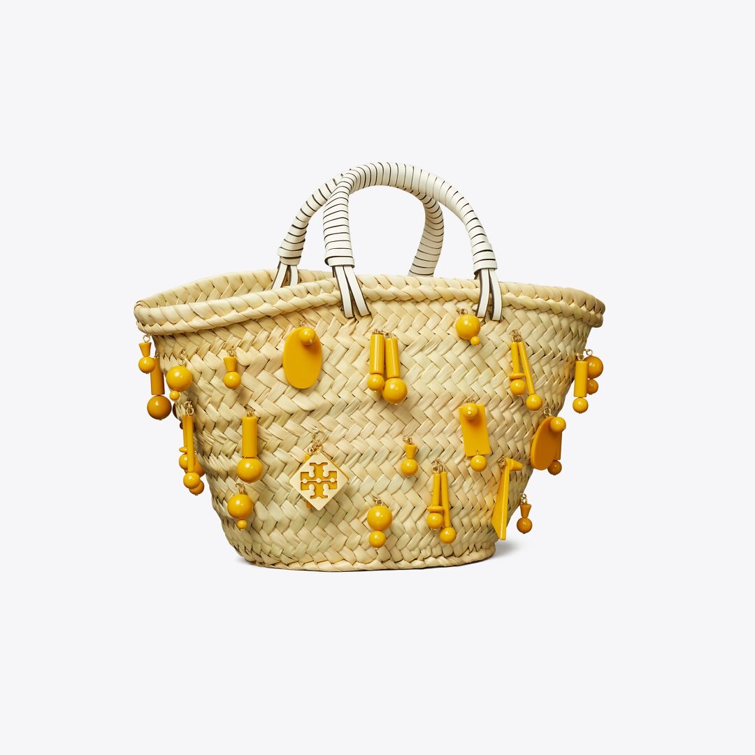 Tory Burch Small Raffia Embroidered Tote Cassia