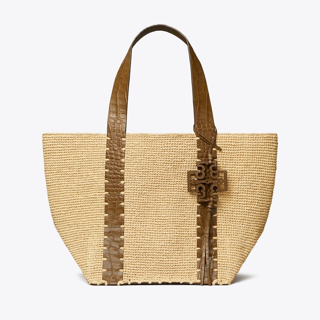 Tory Burch Straw Tote Natural / Wild Olive
