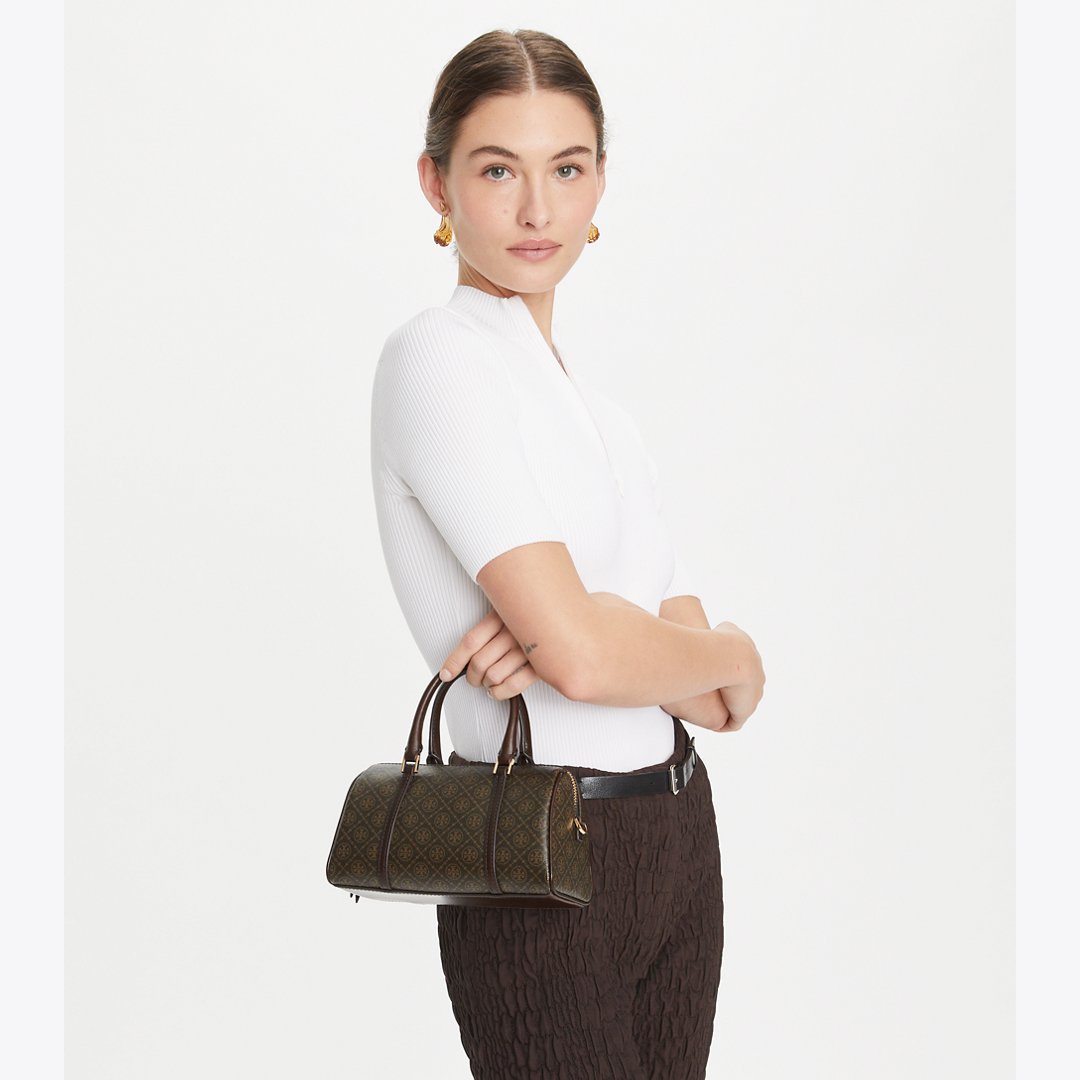 Tory Burch T Monogram Coated Canvas Petite Barrel Bag French Press
