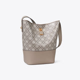 Tory Burch T Monogram Coated Jacquard Lock Slim Bucket Bag Charcoal