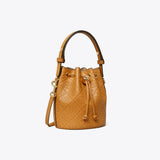 Tory Burch T Monogram Leather Mini Bucket Bag Tan